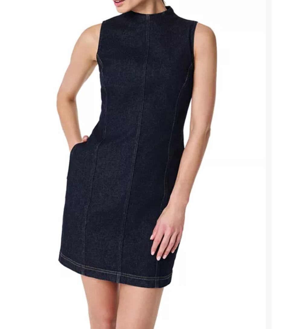 SPANX Denim Seamed Shift Sleeveless Mini Dress XL Stretchy Preppy 90's Retro